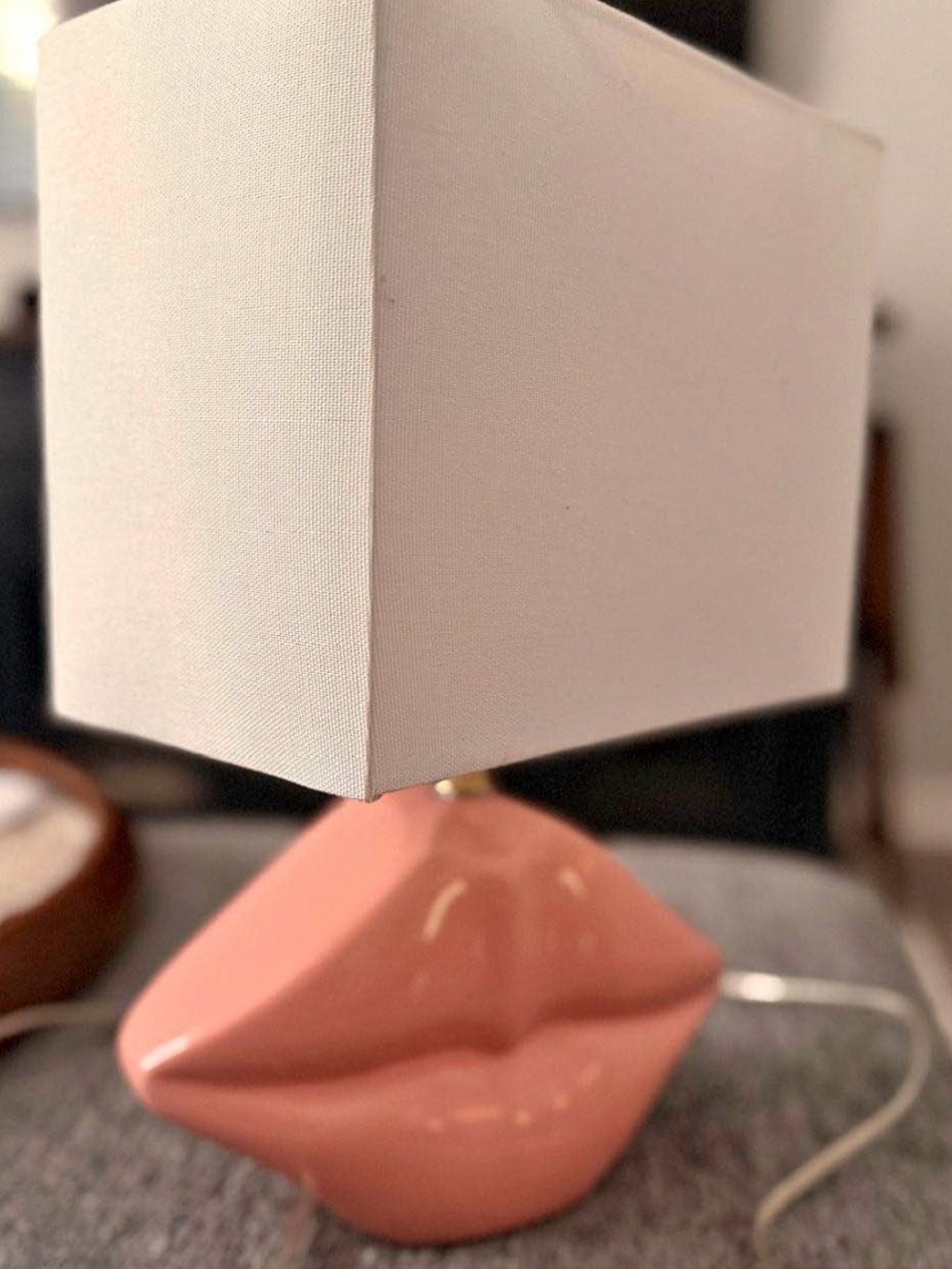 Pink Ceramic Lip Accent Lamp with White Shade
